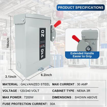 Imagem de Interruptor de segurança JINDOUZI 30A 110/240V 2P com fusível de 2 fios