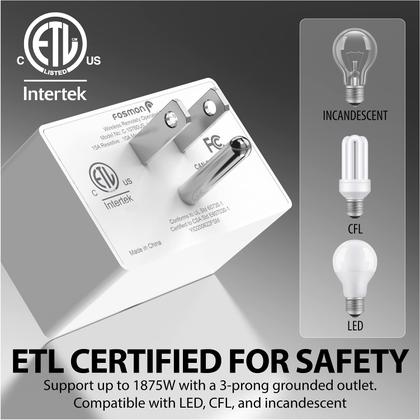 Imagem de Interruptor de tomada remota sem fio Fosmon 15A 125V 1875W, pacote com 2