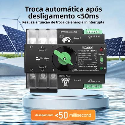 Imagem de Interruptor De Transferência Automático Dual Power 2P 3P 4P 63A 100A 125A 230V TOMZN Disjuntor De