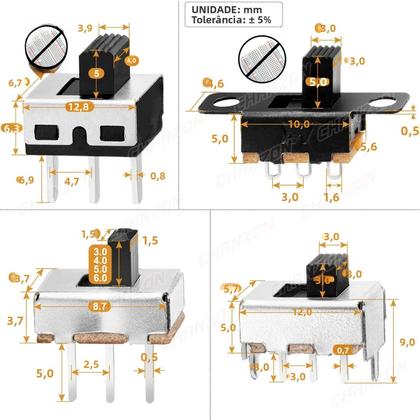 Imagem de Interruptor Deslizante Micro De 3 Pinos SPDT Mini 5 Posições 1P2T Montagem Em PCB Para Arduino 3mm