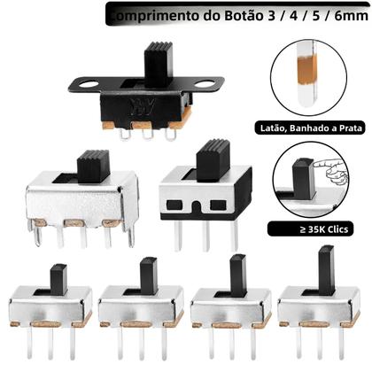 Imagem de Interruptor Deslizante Micro De 3 Pinos SPDT Mini 5 Posições 1P2T Montagem Em PCB Para Arduino 3mm