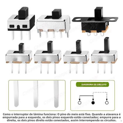 Imagem de Interruptor Deslizante Micro De 3 Pinos SPDT Mini 5 Posições 1P2T Montagem Em PCB Para Arduino 3mm
