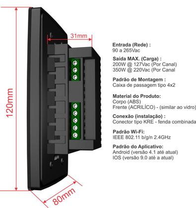 Imagem de Interruptor Dimerizável WiFi Touch Dimmer 2 Botões Preto