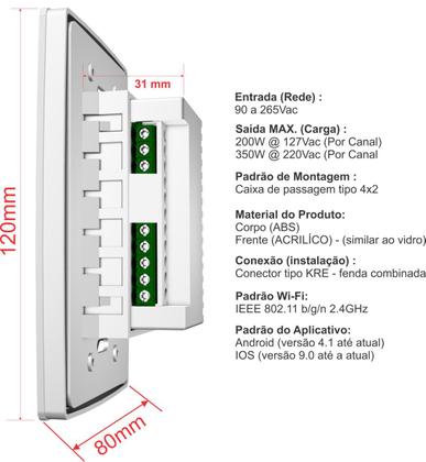 Imagem de Interruptor Dimerizável WiFi Touch Dimmer 3 Botões Branco