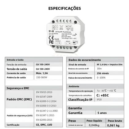 Imagem de Interruptor Dimmer LED Sem Fio RF 220V 24G R11 Triac AC 230V Para Lâmpada LED
