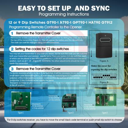 Imagem de Interruptor DIP de controle remoto Avisontek GT90-1 9 e 12 390MHz