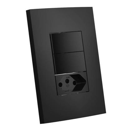 Imagem de Interruptor Dubai 2 Teclas Simples E Tomada 10a Com Placa Preto Enerbras
