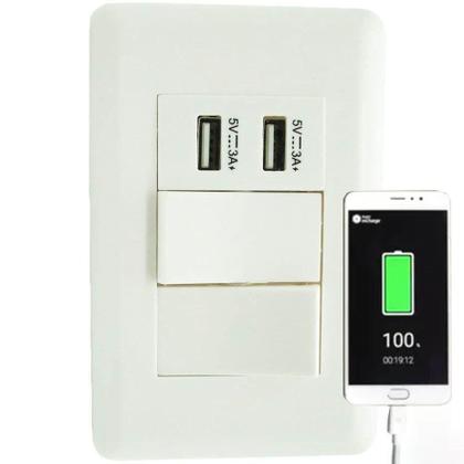 Imagem de Interruptor Duplo Com 2 Entradas Usb Celular Parede Adaptado