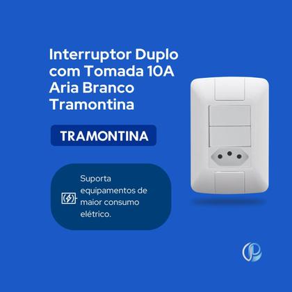 Imagem de Interruptor Duplo com Tomada 10A Aria Branco Tramontina