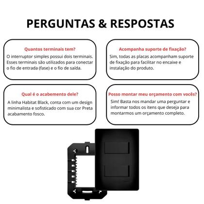 Imagem de  Interruptor Duplo Simples 4x2 Preto Fosco Fame