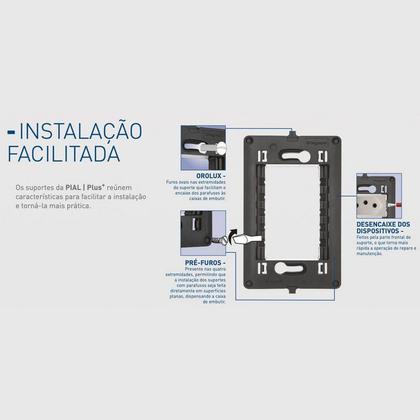 Imagem de Interruptor Duplo Simples Com Led e Tomada 10A Cinza Pial Plus+