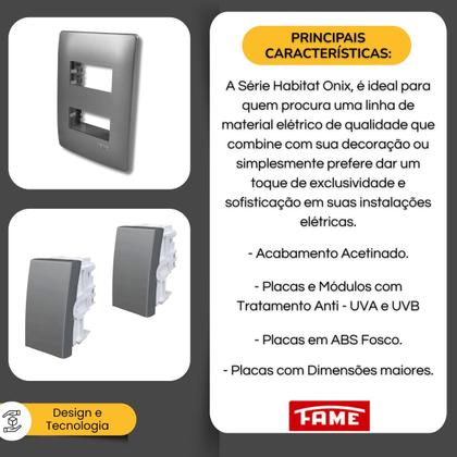 Imagem de Interruptor Duplo Simples Distanciados Com Placa Linha Habitat Onix - Fame.