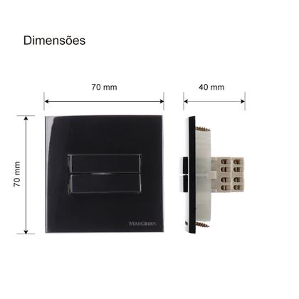 Imagem de Interruptor Duplo Simples P/ Moveis 70x70 Preto Sleek