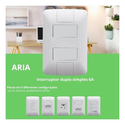 Imagem de Interruptor Duplo Tecla Simples 6A Branco Aria Tramontina