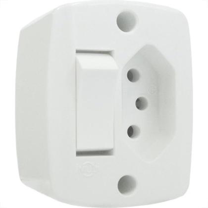 Imagem de Interruptor Externo Ilumi Redondo Branco 1 Simples+Tomada 20A 16545Pct - Kit C/10