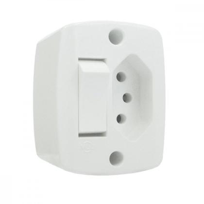 Imagem de Interruptor Externo Ilumi Redondo Branco 1 Simples+Tomada 20A 16545Pct - Kit C/10