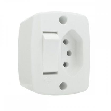 Imagem de Interruptor Externo Ilumi Retangular Branco 1 Simples+Tomada 10A 16544Pct - Kit C/10
