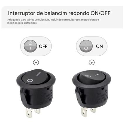 Imagem de Interruptor Gangorra ON OFF 20mm Redondo com Fio 2 Pinos Instalação Rápida para Automação Eletrônica e Veículos