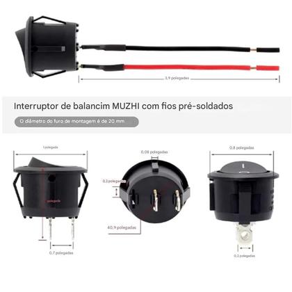 Imagem de Interruptor Gangorra ON OFF 20mm Redondo com Fio 2 Pinos Instalação Rápida para Automação Eletrônica e Veículos