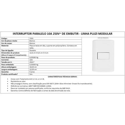 Imagem de Interruptor Horizontal de Embutir Branco Lig Paralela Pluzie