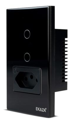 Imagem de Interruptor Inteligente 2 Botões Touch C Tomada 20A Wi-Fi PRETO Google Home e Alexa EKAT-T218-2PB