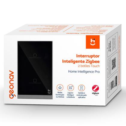 Imagem de Interruptor Inteligente 2 Teclas Conexão Zigbee Compatível com Assistente de voz, IOS e Android Preto - Geonav