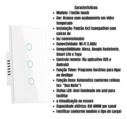 Imagem de Interruptor inteligente 3 Botão Wifi controle de voz alexa app androide BIVOLT luz Smart
