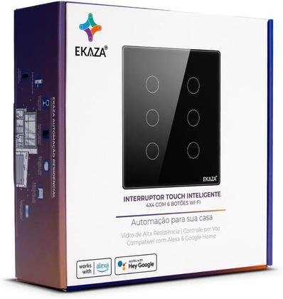 Imagem de Interruptor Inteligente 6 botões 4X4 Wifi PRETO Compatível Google home e Alexa EKAZA EKAT-T3074-6P