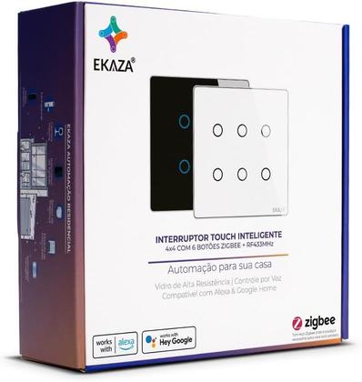 Imagem de Interruptor Inteligente 6 botões 4X4 ZIGBEE BRANCO Google home Alexa EKAZA EKAT-T3074-6WZ