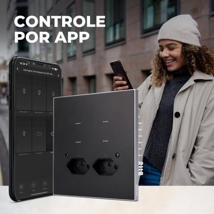 Imagem de Interruptor inteligente fosco 4x4 Com 2 Tomada Soft Touch Série Vênus Wifi ekaza