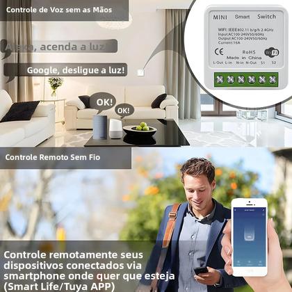 Imagem de Interruptor Inteligente Mini Tuya WiFi 16A 20A Controle Bidirecional Compatível Com Smart Life Alexa