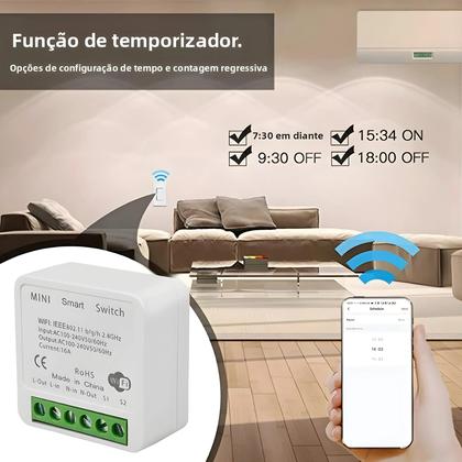 Imagem de Interruptor Inteligente Mini Tuya WiFi 16A 20A Controle Bidirecional Compatível Com Smart Life Alexa