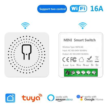 Imagem de Interruptor Inteligente Mini WiFi 16A Para Casa Controle Remoto De 2 Vias App Smart Life Timer Alexa