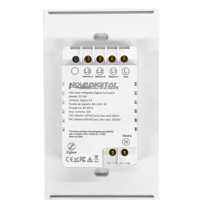 Imagem de Interruptor Inteligente NovaDigital Zigbee 3 Teclas 4x2 10A Compatível com Alexa e Google Assistente