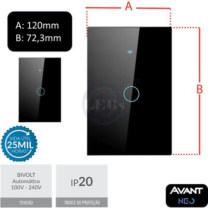 Imagem de Interruptor Inteligente Preto Wifi Touch Avant Neo Bivolt
