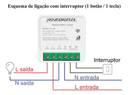 Imagem de Interruptor Inteligente Relé Módulo Automação WiFi 1 Canal 10A Novadigital Mini MS105 Tuya Smart Life Alexa Bivolt Branco