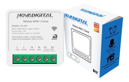 Imagem de Interruptor Inteligente Relé Módulo Automação WiFi 1 Canal 10A Novadigital Mini MS105 Tuya Smart Life Alexa Bivolt Branco
