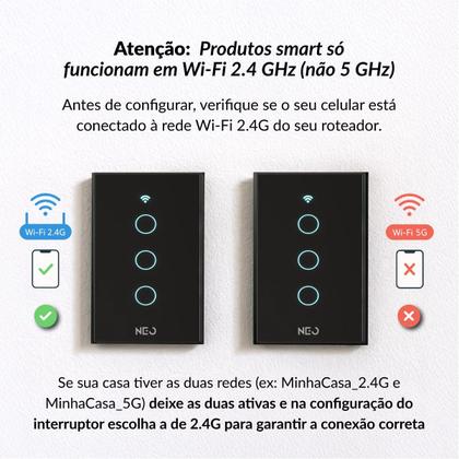 Imagem de Interruptor Inteligente Smart Wi-fi Alexa google 3 Botões 4x2 Bivolt Preto Cod: 291990400 Neo Avant