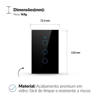 Imagem de Interruptor Inteligente Smart Wi-fi Alexa google 3 Botões 4x2 Bivolt Preto Cod: 291990400 Neo Avant