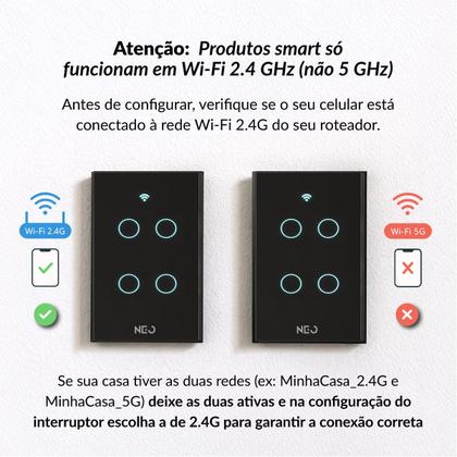 Imagem de Interruptor Inteligente Smart Wi-fi Alexa google 4 Botões 4x4 Bivolt Preto Cod: 291990428 Neo Avant