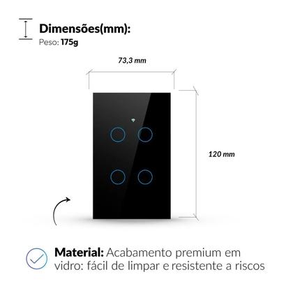 Imagem de Interruptor Inteligente Smart Wi-fi Alexa google 4 Botões 4x4 Bivolt Preto Cod: 291990428 Neo Avant