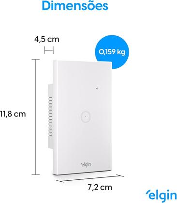 Imagem de Interruptor inteligente Smart Wi-fi Botão Touch Compatível Alexa e Google Home Elgin