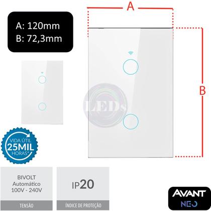 Imagem de Interruptor Inteligente Smart Wifi 2 Botões Touch Avant Neo