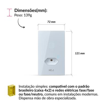 Imagem de Interruptor Inteligente Smart Zigbee Alexa 1 Botão Tomada 4x2 Bivolt Branco 291990644 Neo Avant
