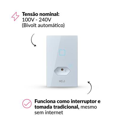 Imagem de Interruptor Inteligente Smart Zigbee Alexa 1 Botão Tomada 4x2 Bivolt Branco 291990644 Neo Avant