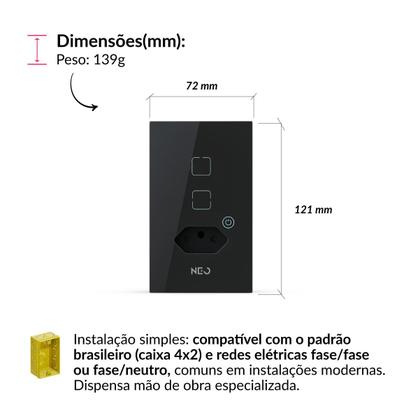 Imagem de Interruptor Inteligente Smart Zigbee Alexa 2 Botões Tomada 4x2 Bivolt Preto 291990654 Neo Avant
