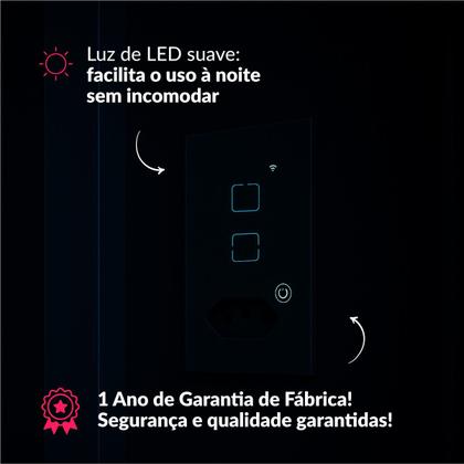 Imagem de Interruptor Inteligente Smart Zigbee Alexa 2 Botões Tomada 4x2 Bivolt Preto 291990654 Neo Avant