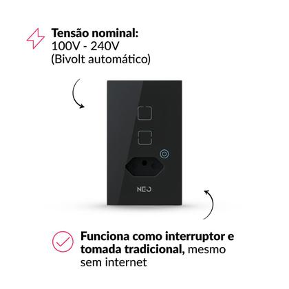 Imagem de Interruptor Inteligente Smart Zigbee Alexa 2 Botões Tomada 4x2 Bivolt Preto 291990654 Neo Avant