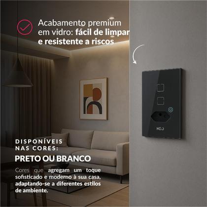 Imagem de Interruptor Inteligente Smart Zigbee Alexa 2 Botões Tomada 4x2 Bivolt Preto 291990654 Neo Avant