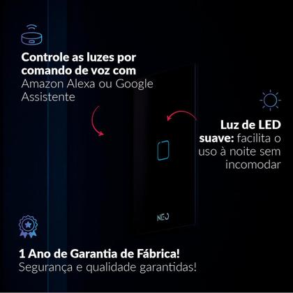 Imagem de Interruptor Inteligente Smart Zigbee Alexa google 1 Botão 4x2 Bivolt Preto Cod: 291990491 Neo Avant